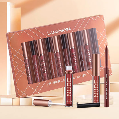 LANGMANNI_6_Matte_Lipstick_with_6_Lipliners_Durable_Makeup_Set,Long-Lasting_Non-Stick_Cup_Not_Fade_Waterproof_Pigmented_Velvet_Lipgloss_Kit_Beauty_Cosmetics_Makeup_Gift_for_Girls_(#A)_Flawless