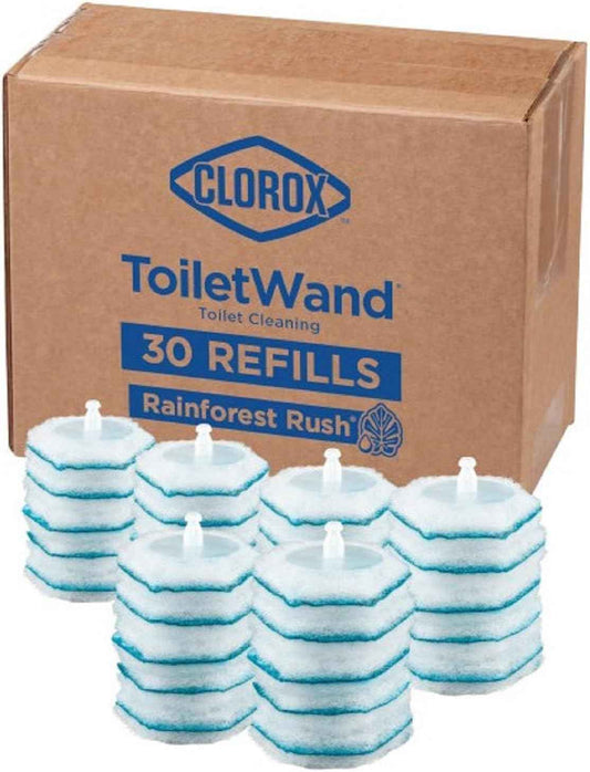 Clorox ToiletWand Toilet Cleaning Refills, Spring Cleaning Essential, Disinfecting Scrubbing Pads, Rainforest Rush, 30 Count
