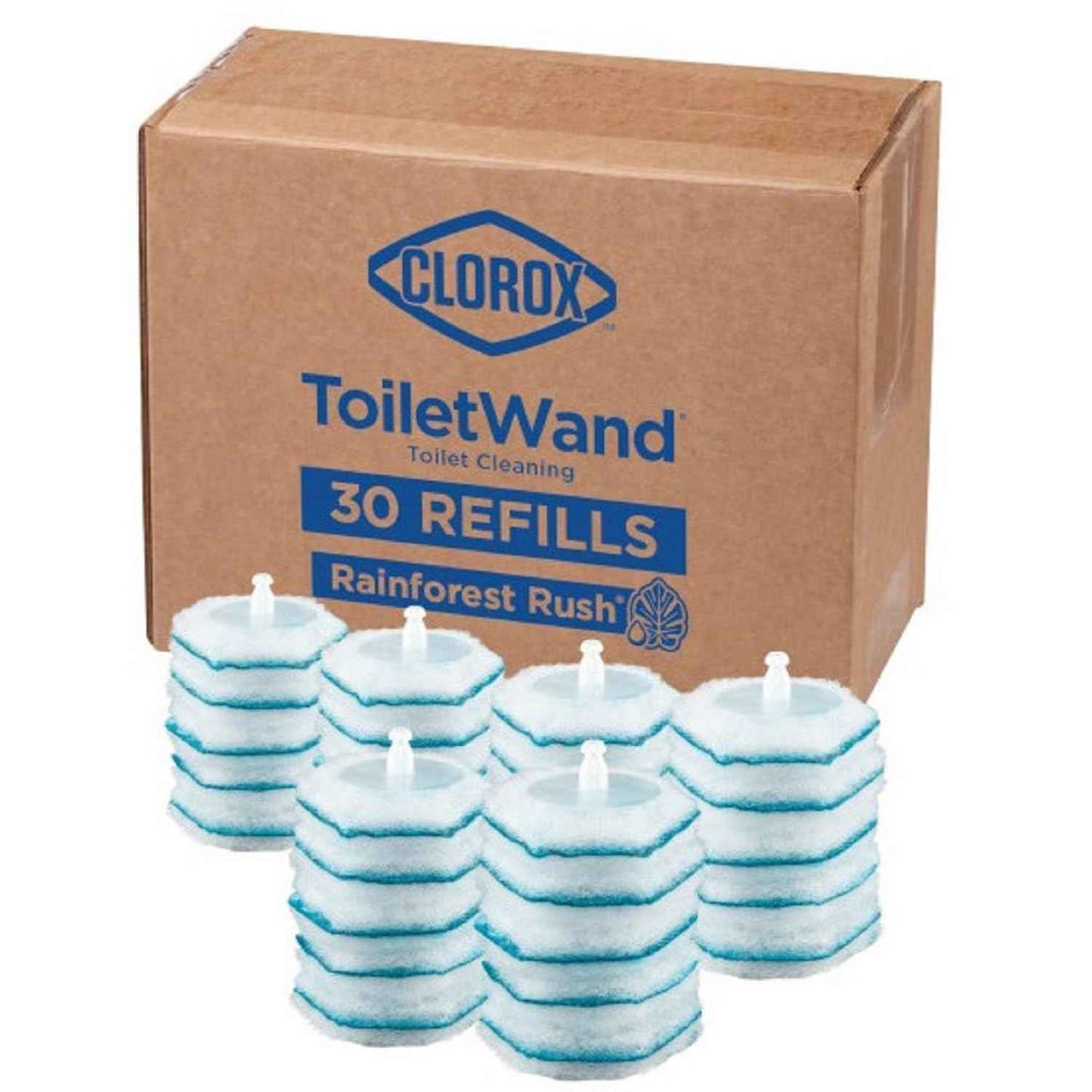 Clorox ToiletWand Toilet Cleaning Refills, Spring Cleaning Essential, Disinfecting Scrubbing Pads, Rainforest Rush, 30 Count