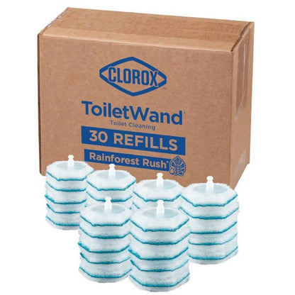 Clorox ToiletWand Toilet Cleaning Refills, Spring Cleaning Essential, Disinfecting Scrubbing Pads, Rainforest Rush, 30 Count