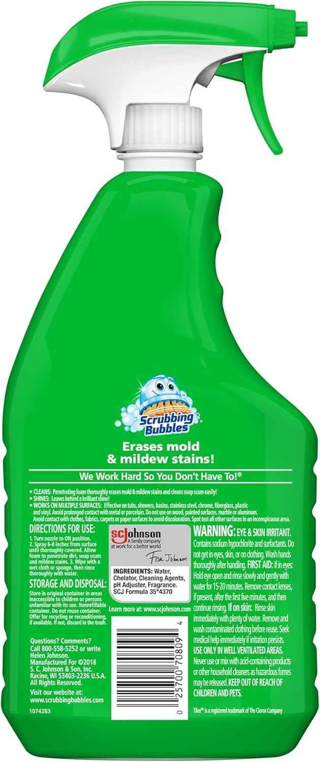 Scrubbing Bubbles Foaming Bleach Bathroom and Shower Cleaner Disinfectant Spray, Helps Erase Mold & Mildew, 32oz