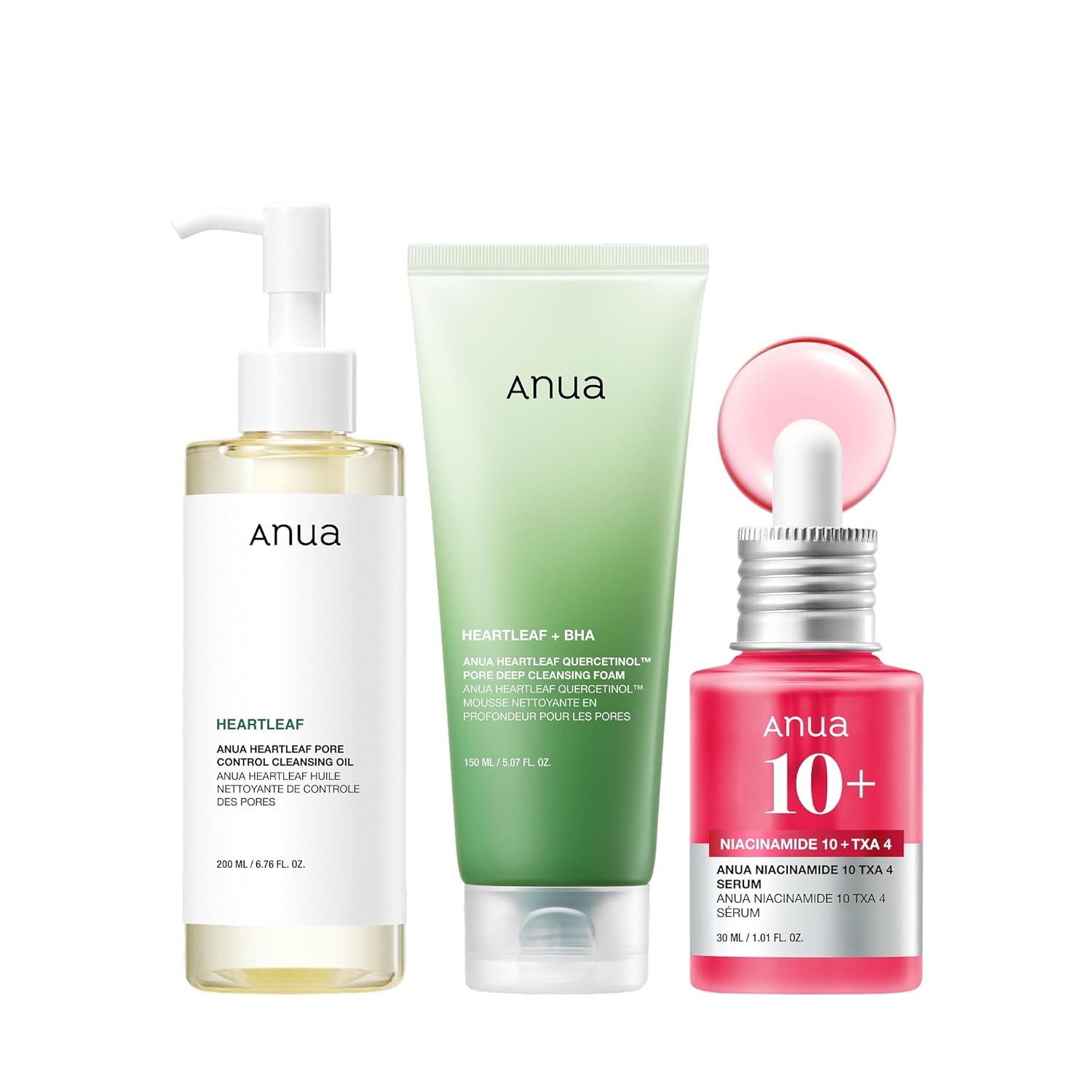 Anua_3-Step_Glass_Skin_Beginner_Set,_Oil_Cleanser_and_Face_Wash_with_Facial_Serum,_Double_Cleansing_Daily_Routine_with_Niacinamide,_Korean_Skin_Care_Set