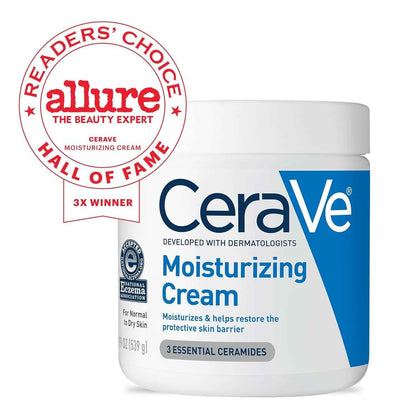 CeraVe Moisturizing Cream, Body and Face Moisturizer for Dry Skin, Body Cream with Hyaluronic Acid and Ceramides, Daily Moisturizer, Oil-Free, Fragrance Free, Non-Comedogenic