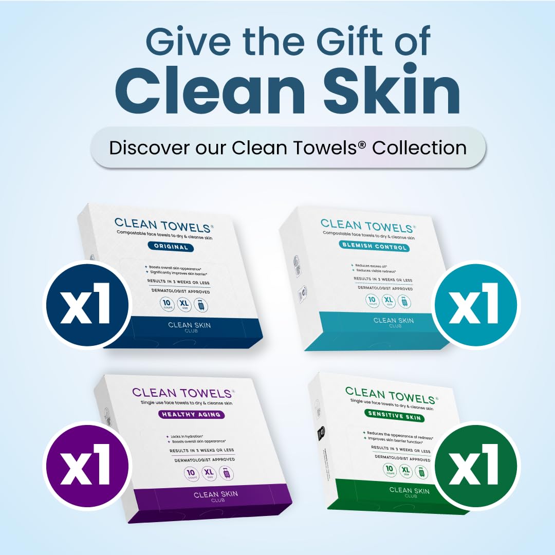 Clean_Skin_Club_Clean_Towels®_XL_Variety_4-Pack_Travel_Set,_Disposable_Face_Towels,_Includes_Original,_Sensitive,_Blemish_Control_&_Healthy_Aging,_40_Count_Total,_10_Each