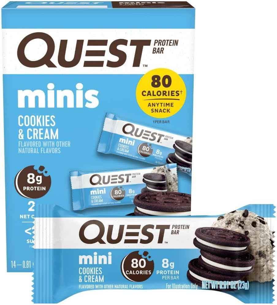 Quest Nutrition Mini Cookies & Cream Protein Bars, 8g Protein, 1g Sugar, 2g Net Carbs, Gluten Free, 14 Count