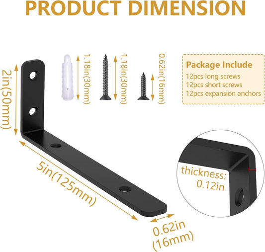 LSK_6PCS_L_Bracket,_5"×2"(125×50mm)_Shelf_Support_Corner_Bracket_for_Wooden_Board,_Max_Load_:_42lb,_Black