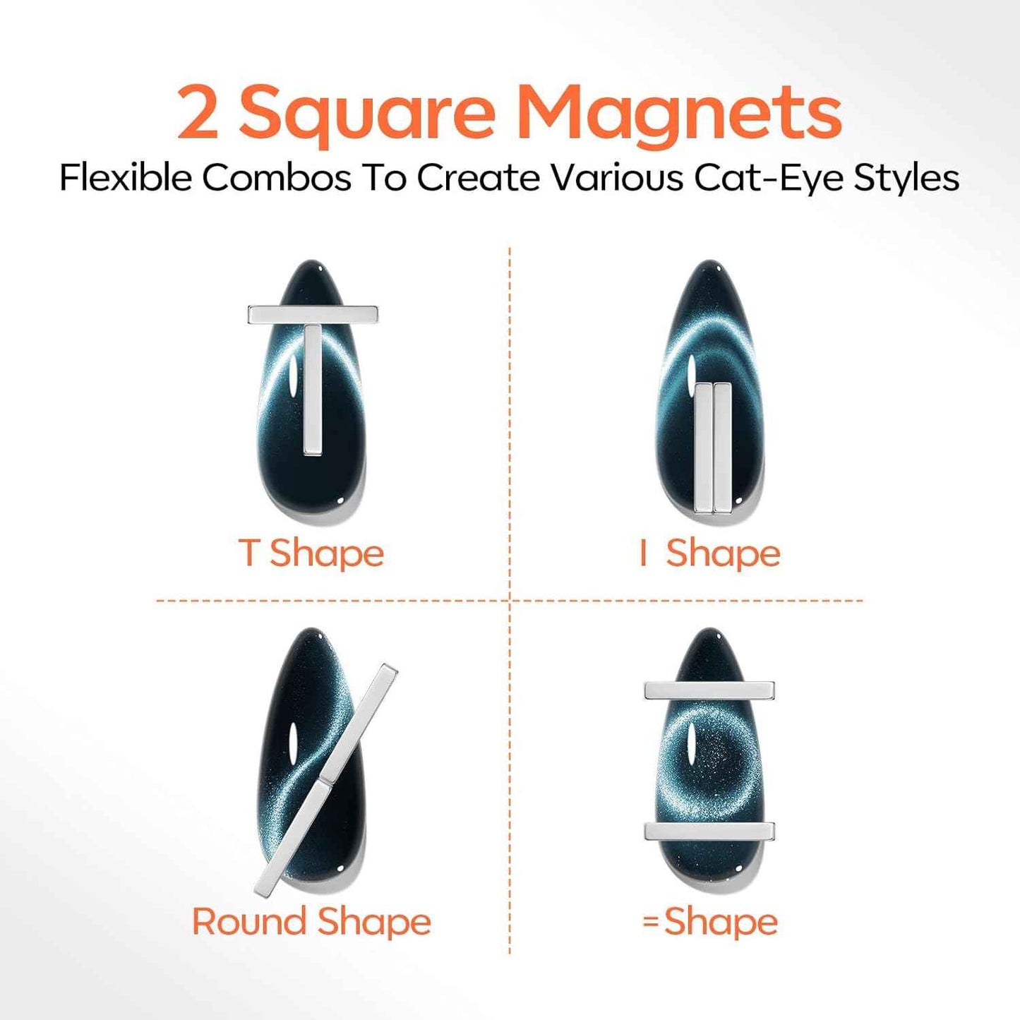 modelones Cat Eye Magnet Set, Heart French Cateye Gel Polish Nail Tools Kit Dual-Head 3 IN One Magnets Pen Heart Round Square Flower Glassy Moon Multi Effect Nail Art Designs Home DIY Salon Use