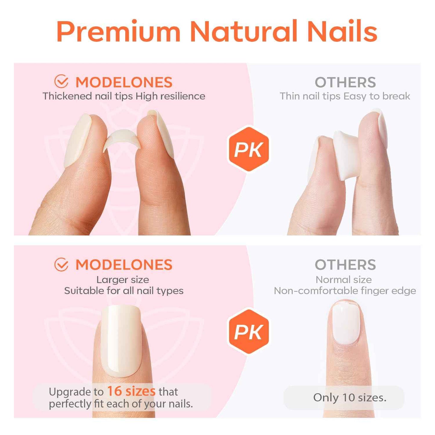 Modelones  Press on Nails Almond, Summer Short Fake Nails, Reusable Nail Kit with Nail Glue Adhesive Tabs Mini Nail File, Nails Press Ons 32Pcs 16 Sizes, Women Girl Gift