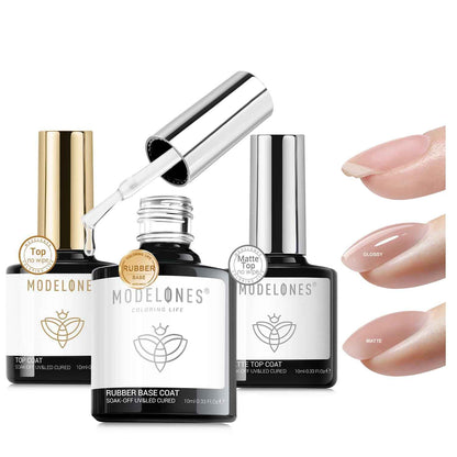 modelones Builder Nail Gel, 2 Pcs Clear and Cover Nude Builder Nail Polish, 8-in-One Apex Building Thickening Strengthener Extension Rubber Color Base Gel for DIY Home Salon Gifts LED Lamp Cured 10ml