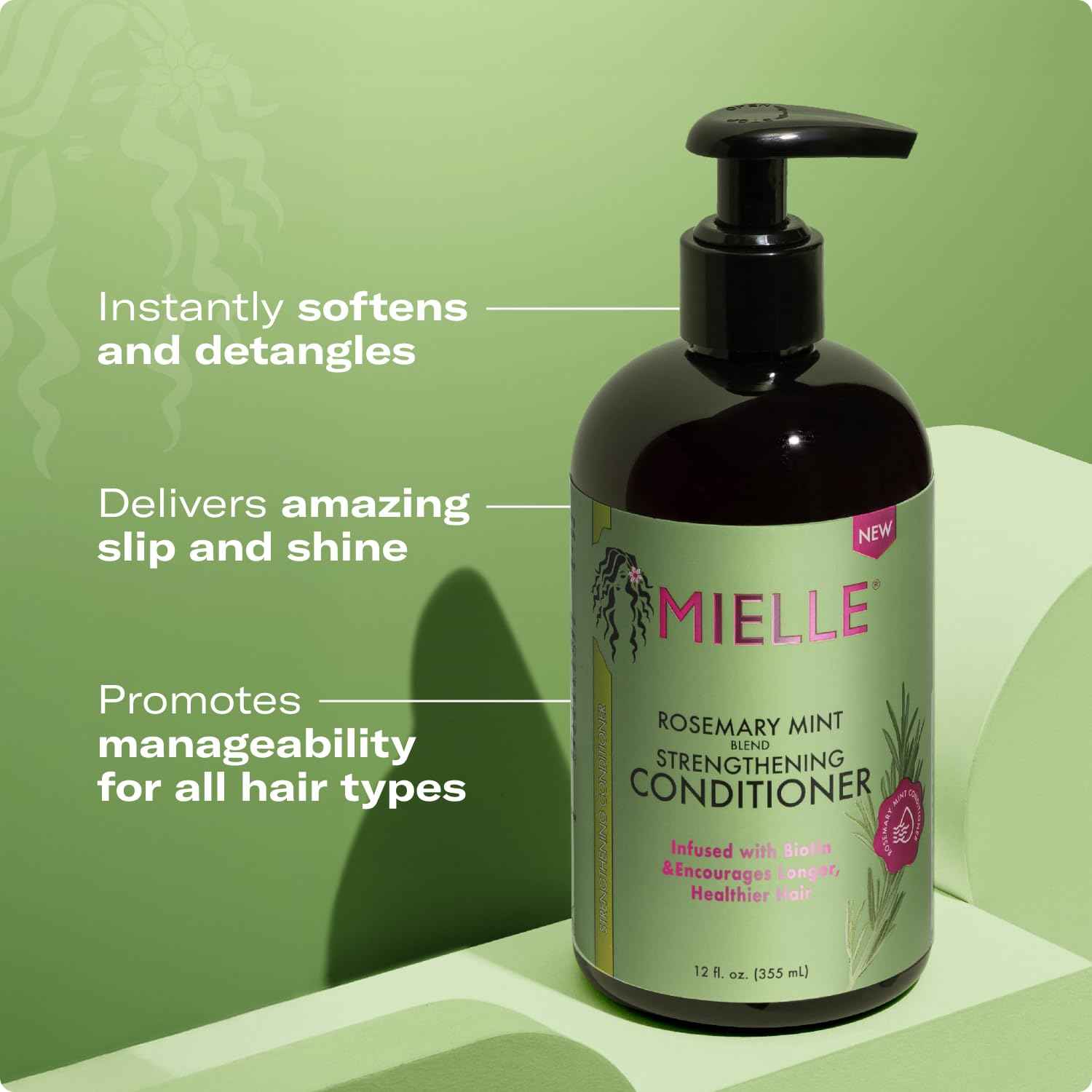 Mielle Organics Rosemary Mint Strengthening Hair Conditioner for Women & Men - Biotin Infused Detangling & Hydrating Conditioner to Increase Manageability & Support Longer, Healthier Strands