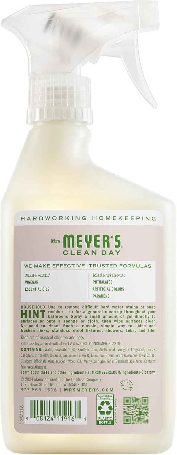 MRS. MEYER'S CLEAN DAY Vinegar Gel Cleaning Spray, Bathroom Use, No-Rinse Formula, Apple Blossom, 16 Fl Oz