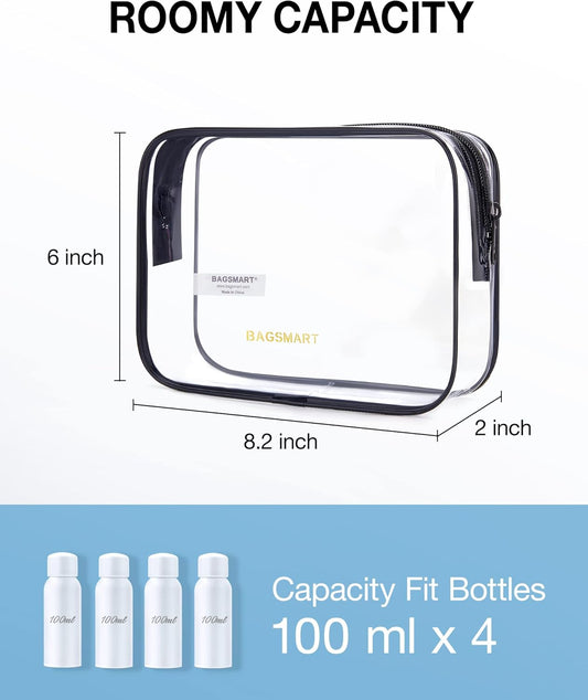 BAGSMART_Clear_Toiletry_Bag,_2_Pack_TSA_Approved_Travel_Toiletry_Bag_Carry_on_Travel_Accessories_Bag_Airport_Airline_Quart_Size_Bags_Water_Repellent_Makeup_Cosmetic_Bag_for_Women_(Black-2pcs)