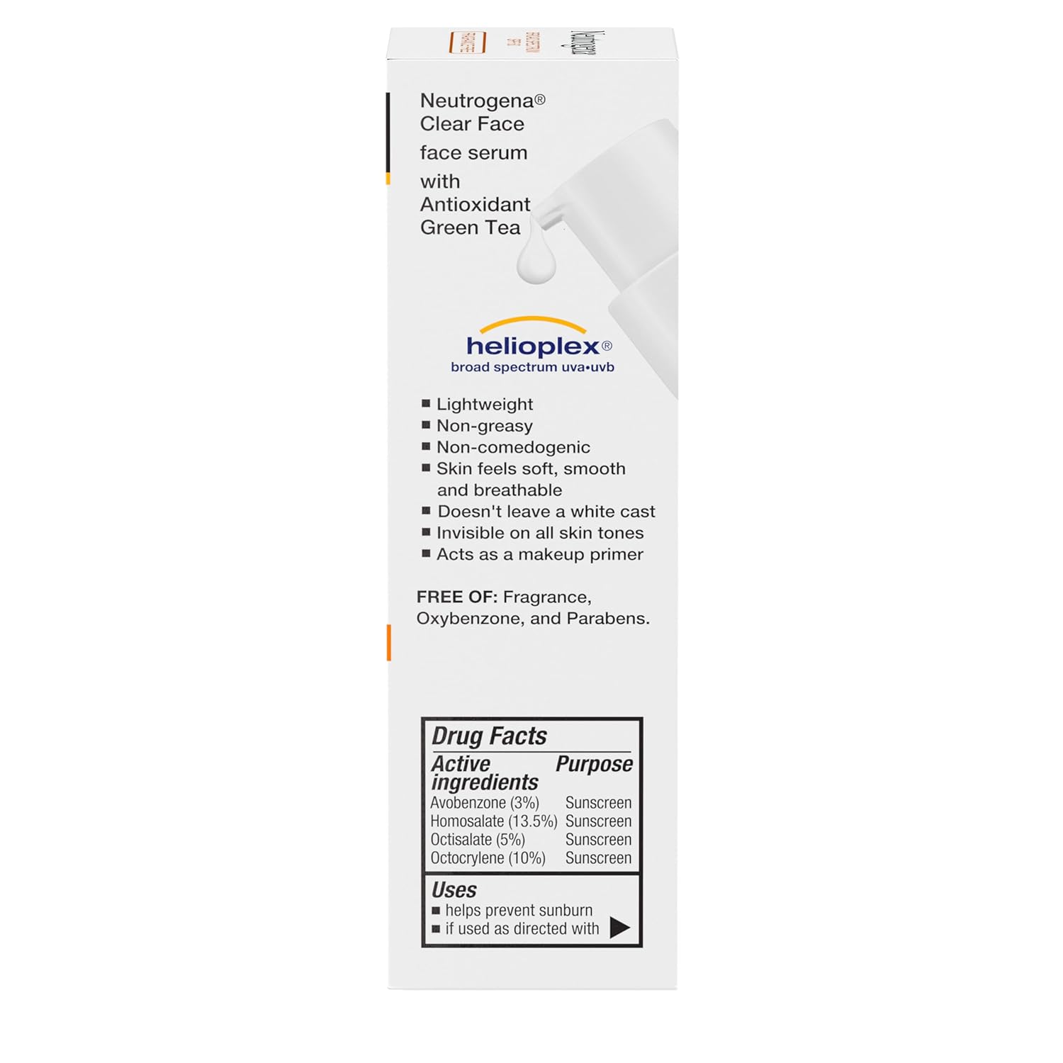 Neutrogena_Clear_Face_Serum_Sunscreen_with_Green_Tea,_Broad_Spectrum_SPF_60,_Non-Comedogenic_Face_Sunscreen_for_Lightweight_UVA/UVB_Protection,_Oxybenzone-_&_Fragrance-Free,_1.7_fl._oz