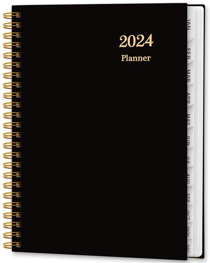 2024 Planner - Weekly and Monthly Planner from January 2024 - December 2024, 2024 Daily Planner Notebook with 12 Monthly Tabs, Spiral Twin-Wire Binding, 6.3&amp;#34; x 8.4&amp;#34;, Black