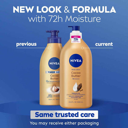 NIVEA Cocoa Butter Body for Dry Skin with Hyaluronic Acid, Cocoa Butter and Deep Nourishing Serum, 72-Hour Body Moisturizer