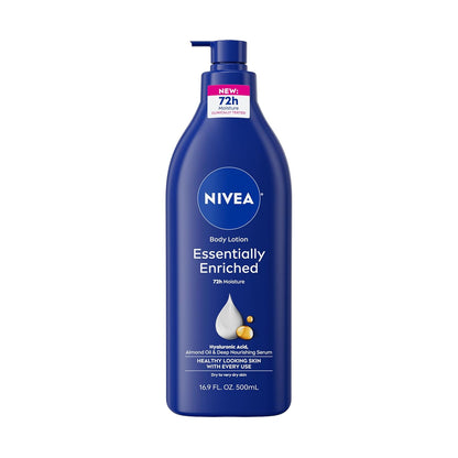 NIVEA_Essentially_Enriched_Body_Lotion_for_Very_Dry_Skin_with_Hyaluronic_Acid,_Almond_Oil_and_Deep_Nourishing_Serum,_72-Hour_Body_Moisturizer,_16.9_Fl_Oz_Pump_Bottle