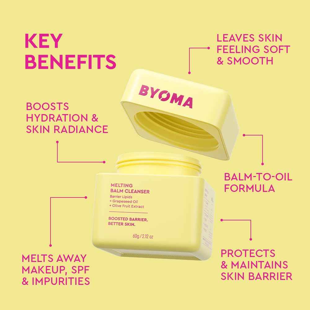 BYOMA Melting Balm Facial Cleanser - Buttery Soft Cleansing Balm for Skin Barrier Repair - Tri-Ceramide Face Wash for Sensitive Skin & All Skin Types - Deeply Hydrated Skin, No Oily Residue - 2.12 oz