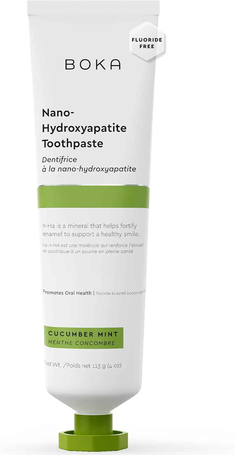 Boka Fluoride Free Toothpaste, Nano Hydroxyapatite Toothpaste, Appropriate for Sensitive Teeth - for Adult, Kids Oral Care - Cucumber Mint Flavor, 4 Fl Oz 1Pk