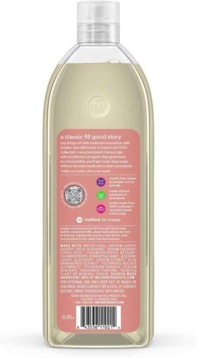 Method Gel Hand Soap Refill, Vanilla + Raspberry, 34 Fl Oz