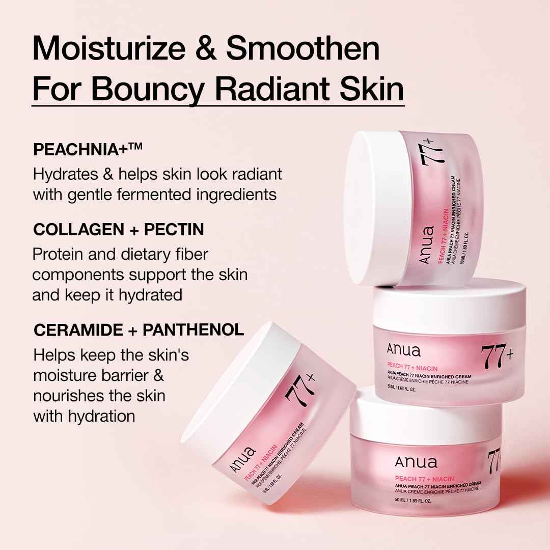 ANUA Peach Niacinamide Cream, Hydrating Face Moisturizer with Collagen, Vitamin B12, Ceramide & Panthenol, Barrier Repair for Dry Skin, Glowing Glass Skin, Korean Skincare, 1.69 fl.oz.