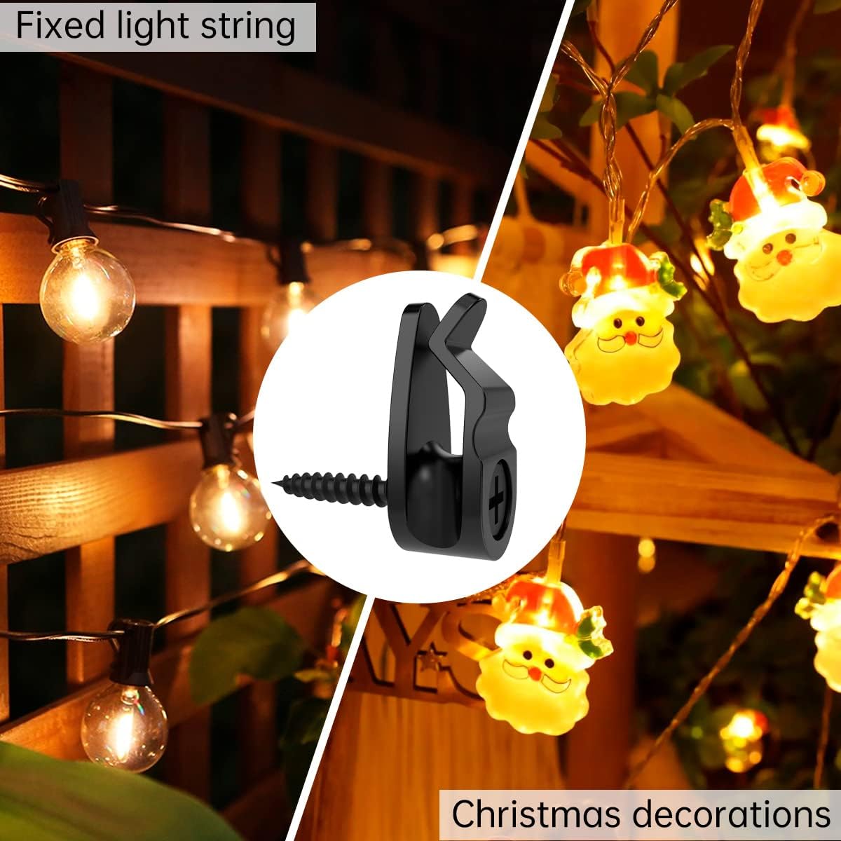 String_Light_Hanger_Hooks,Screw_in_Hooks_for_Hanging_Christmas_Light,Led_Fairy_Led_Light_Clips,Black,50_Pack_(Small)