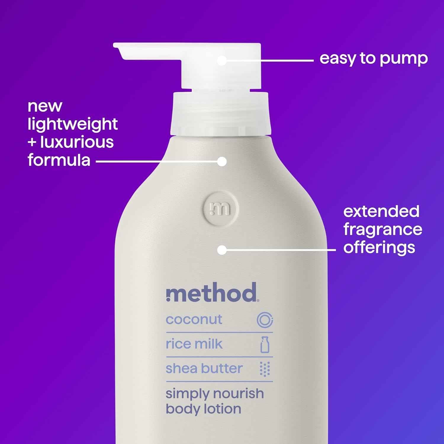 Method Body Lotion, Coconut, Rice Milk + Shea Butter notes, 24 Hours of Moisture 14 oz