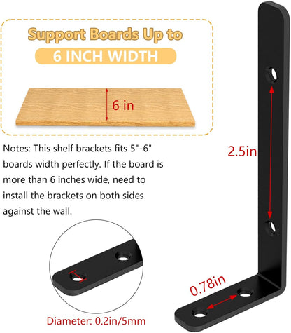 LSK_6PCS_L_Bracket,_5"×2"(125×50mm)_Shelf_Support_Corner_Bracket_for_Wooden_Board,_Max_Load_:_42lb,_Black