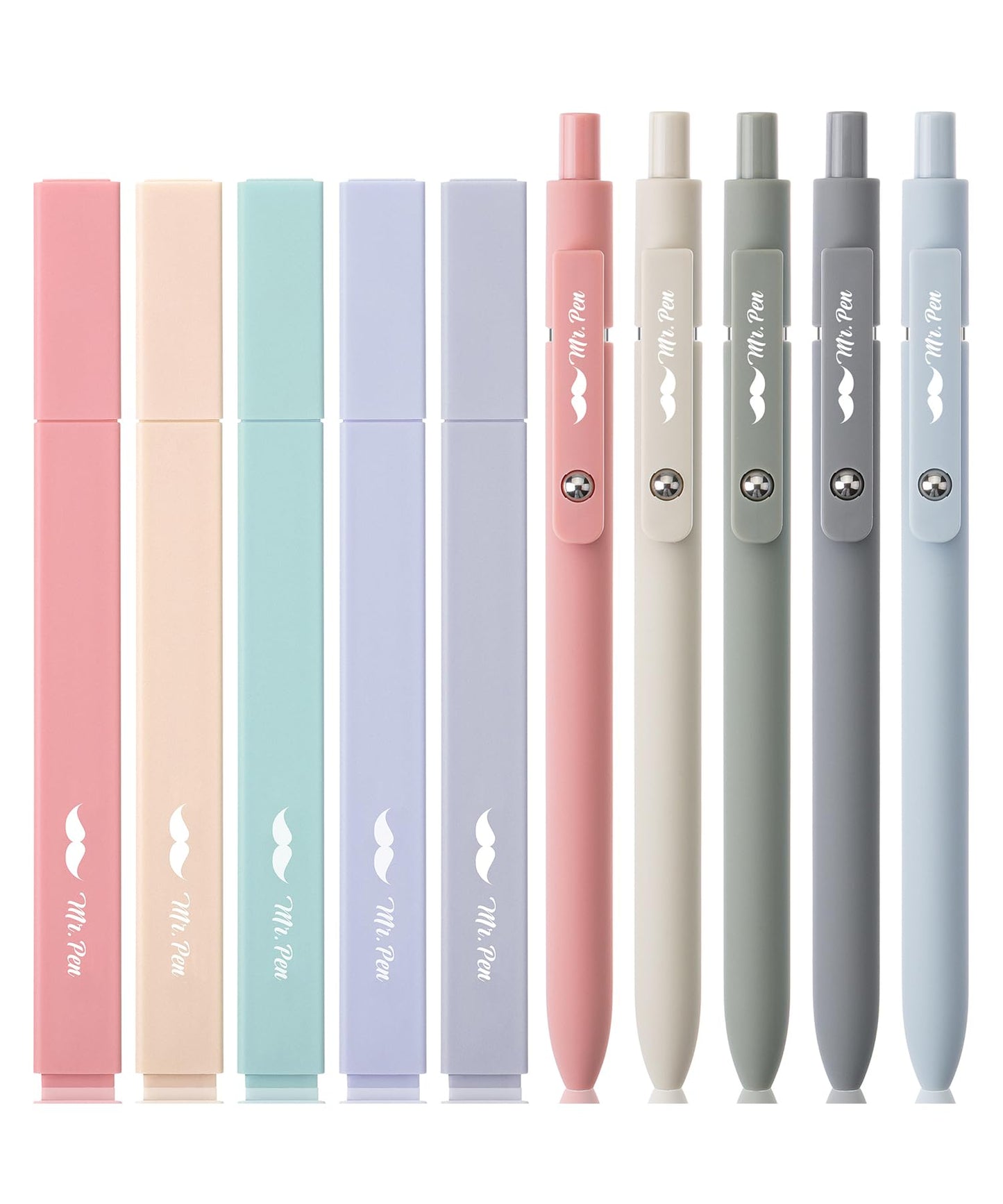 Mr. Pen Aesthetic Gel Pens &amp;amp; Highlighters No Bleed, 10 Pack - Morandi Color Bible Pens, Black Ink
