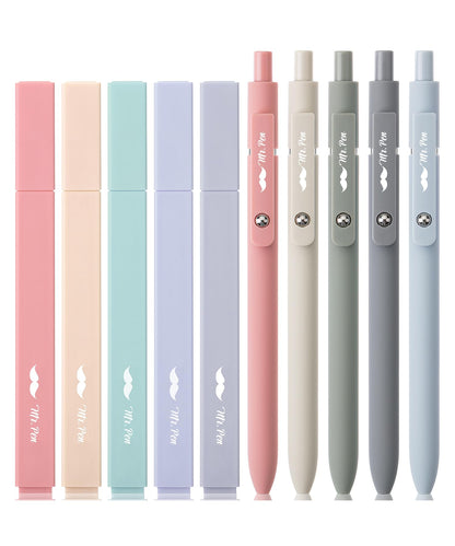 Mr. Pen Aesthetic Gel Pens &amp;amp; Highlighters No Bleed, 10 Pack - Morandi Color Bible Pens, Black Ink