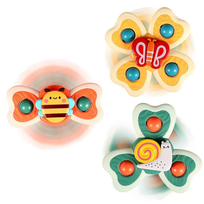 ALASOU 3PCS Suction Cup Spinner Toys for 1 2 Year Old Boy Girl Birthday Gift|Spinning Top Baby Bath Toy for Kids Ages 1-3|Sensory Airplane Travel Toy Easter Basket Stuffers for Toddlers Infant