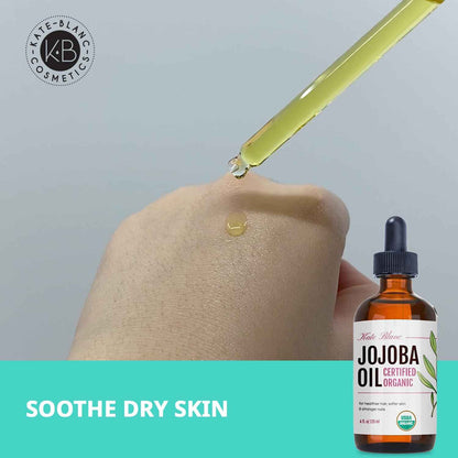 Kate Blanc Cosmetics Jojoba Oil Organic for Hair, Skin & Face (100% Pure, Cold Pressed, Unrefined, Natural, Hexane Free, Glass Bottle)