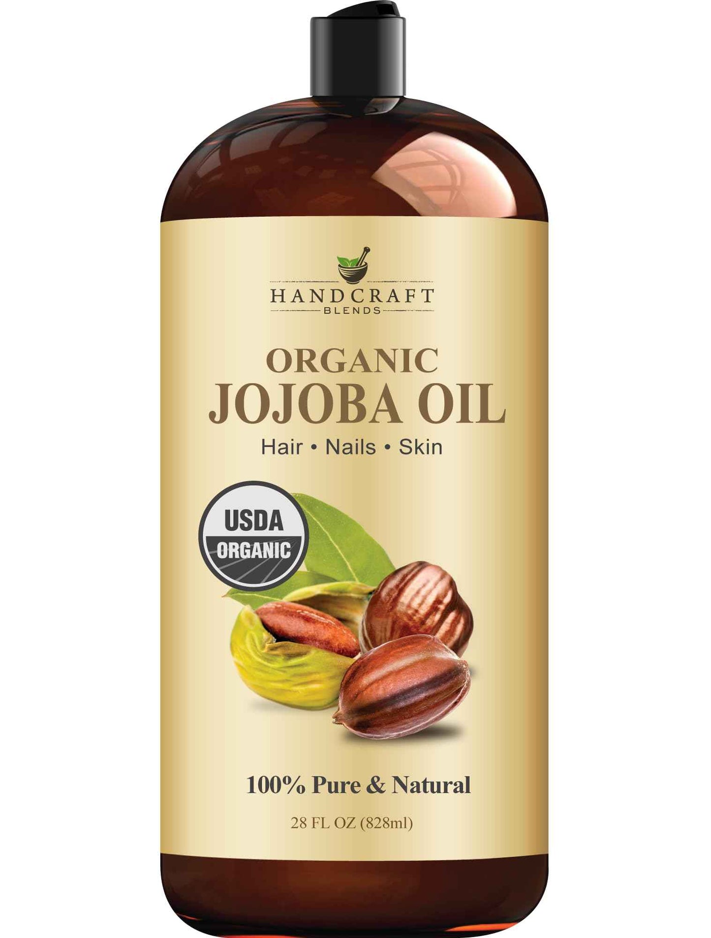 Handcraft Blends USDA Organic Jojoba Oil | Cold-Pressed | 100% Pure & Natural | for Hair, Skin & Face | Premium Grade Carrier Oil | for Massage & Aromatherapy | Hexane-Free