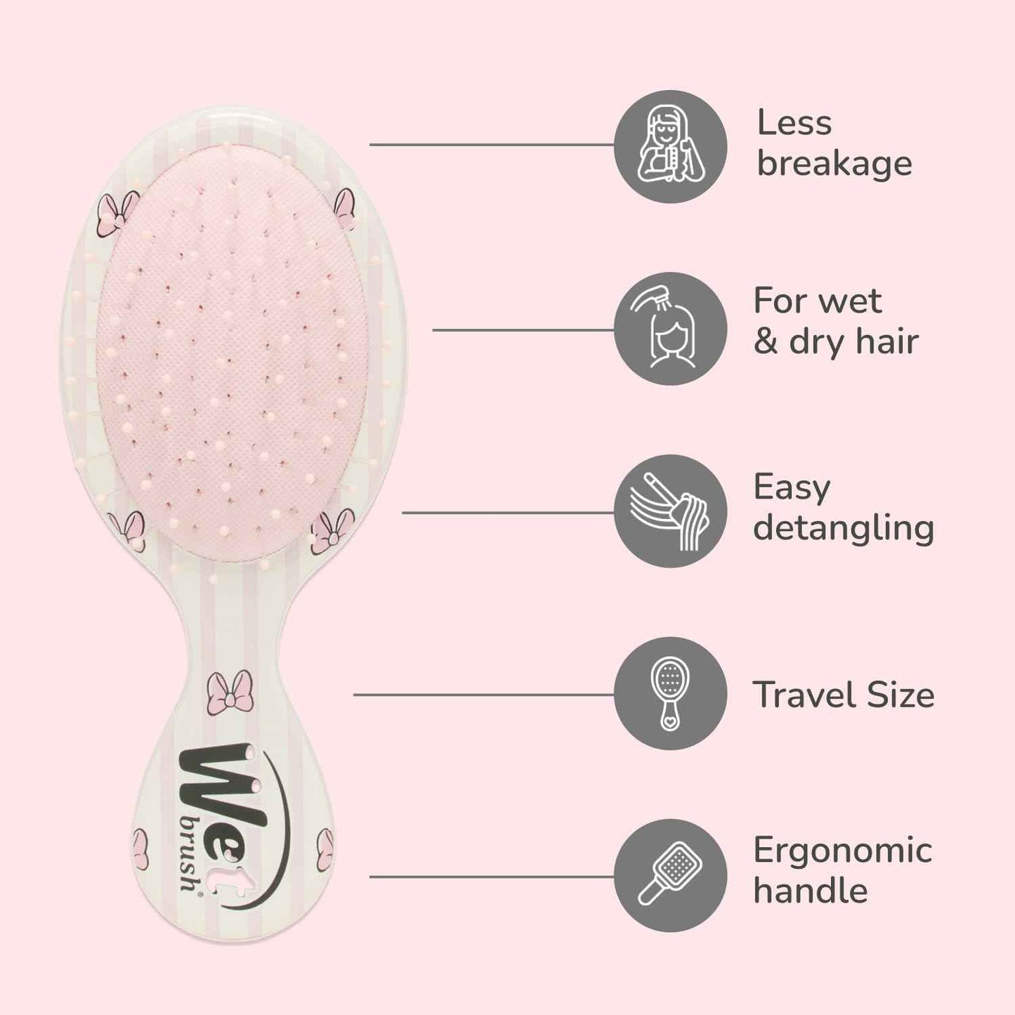 Wet Brush Hello Disney Minnie Mouse - Detangling Travel Hair Brush - Ultra-Soft IntelliFlex Bristles Glide Through Tangles with Ease - Mini Hair Brush - Pain-Free - All Hair Types, Limited Edition