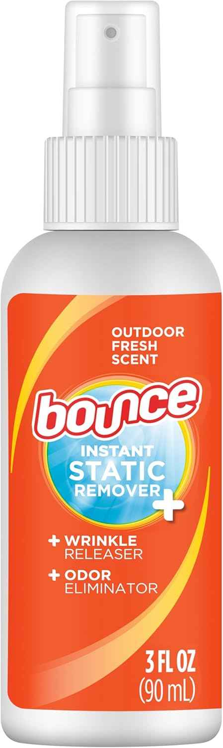 Bounce Anti Static Spray, 3 in 1 Anti Static & Instant Wrinkle Release, Odor Eliminator & Fabric Refresher, Rapid Touch Travel Spray (3 Oz, Pack of 1)