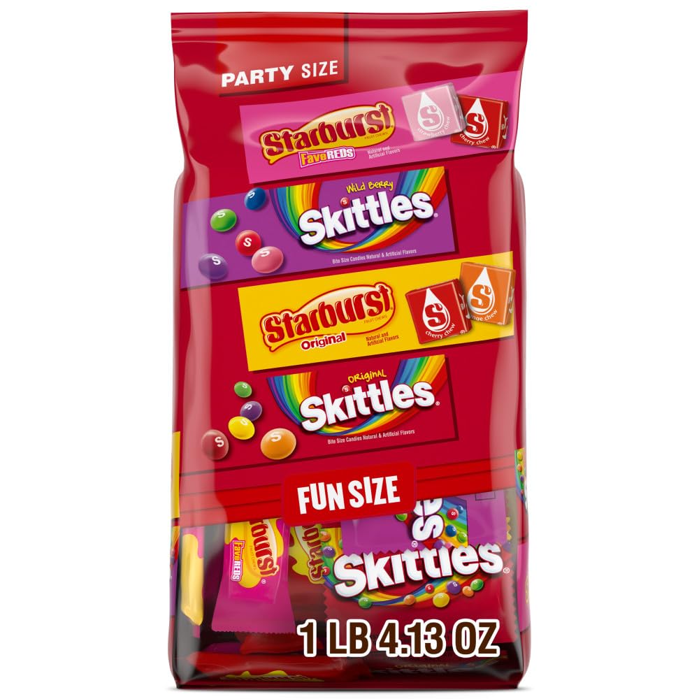 SKITTLES Original, SKITTLE Wild Berry & STARBURST Original and STARBURST FaveRed Fruity Halloween Chewy Candy Fun Size - Eco House Kit