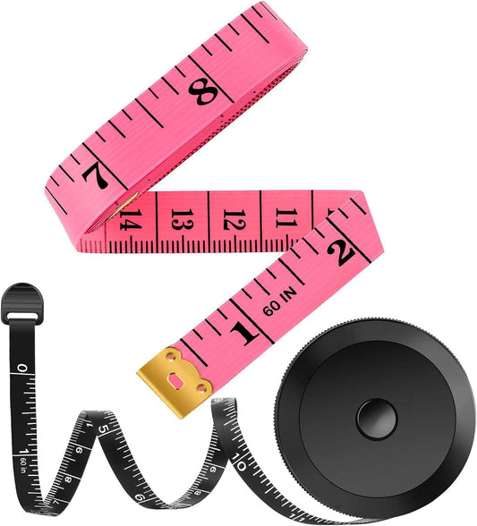 iBayam_2_Pack_Tape_Measure_Measuring_Tape_for_Body_Fabric_Sewing_Tailor_Cloth_Knitting_Vinyl_Home_Craft_Measurements,_60-Inch_Soft_Fashion_Pink_&_Retractable_Black_Double_Scales_Rulers_for_Body_Weight