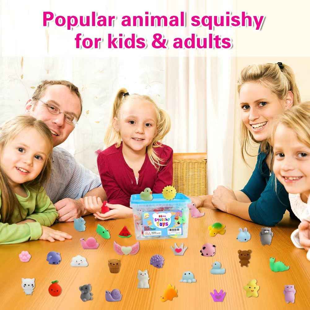 80Pcs Kawaii Squishy Mochi Toy Bulk - Party Favors for Kids Ages 4–8, Fidget Sensory