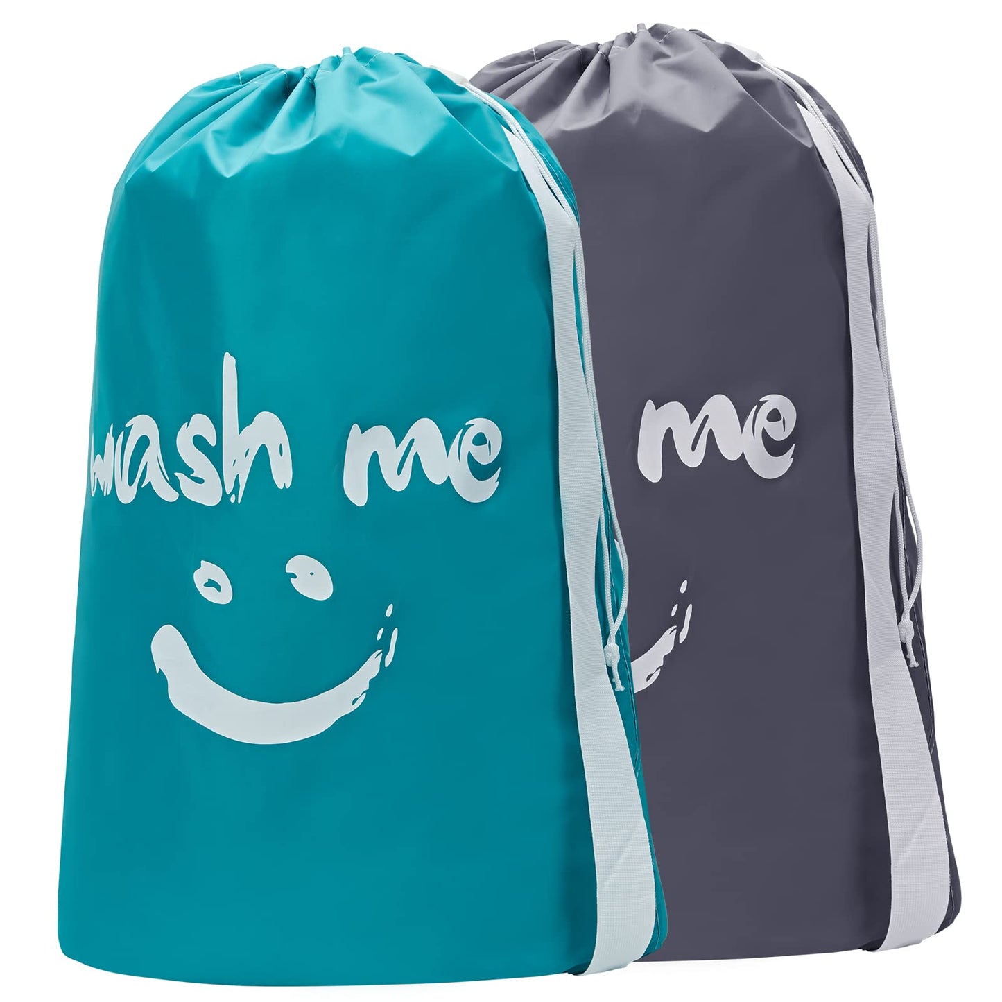 HOMEST 2 Pack XL Wash Me Travel Laundry Bag with Strap, Dirty Garments Organizer, Large Enough to Hold 4 Loads of Clothes, Easy Fit a Hamper or Clothing Basket, Grey and Sky Blue