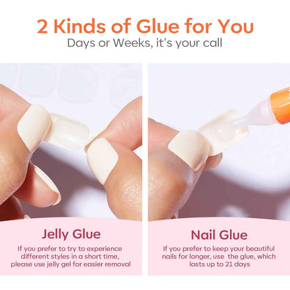modelones French Tip Press On Nails, Short Oval Fake Nails Press Ons with Nail Glue, Adhesive Tabs, Nail File, Prep Pad, Manicure Stick, 32Pcs 16 Sizes, Nude, Spring Women Girl Gift