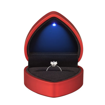 Heart Shaped Ring Gift Box with LED Light, Velvet Earrings Jewelry Case with Light, Jewellry Display Box for Wedding, Engagement, Proposal, Birthday and Anniversary (Red)