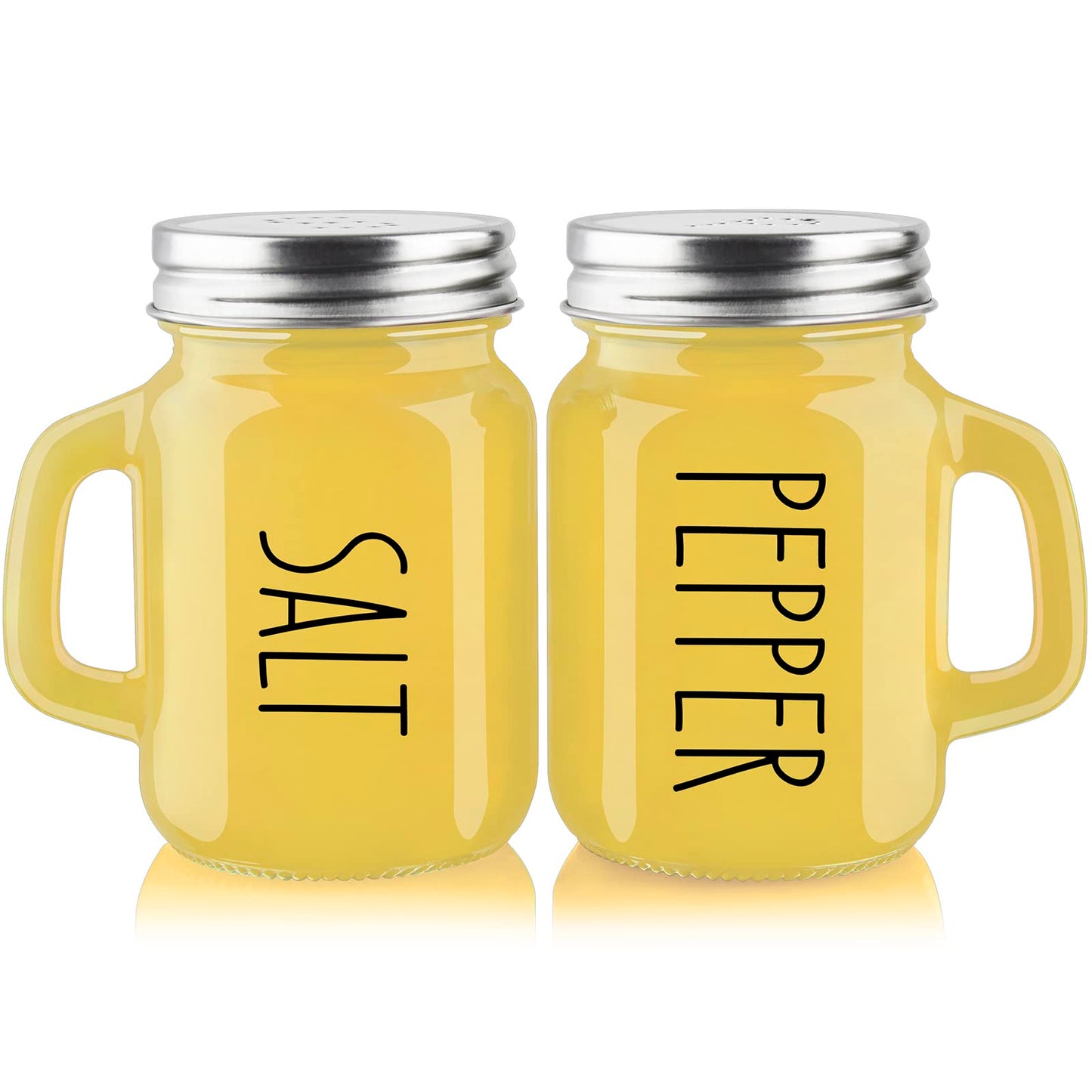 Yellow Salt and Pepper Shakers Set - Yellow Kitchen Decor and Accessories for Home Restaurants Wedding - Glass Salt and Pepper Set for Cooking Table, RV, BBQ, Easy to Clean &amp;amp; Refill