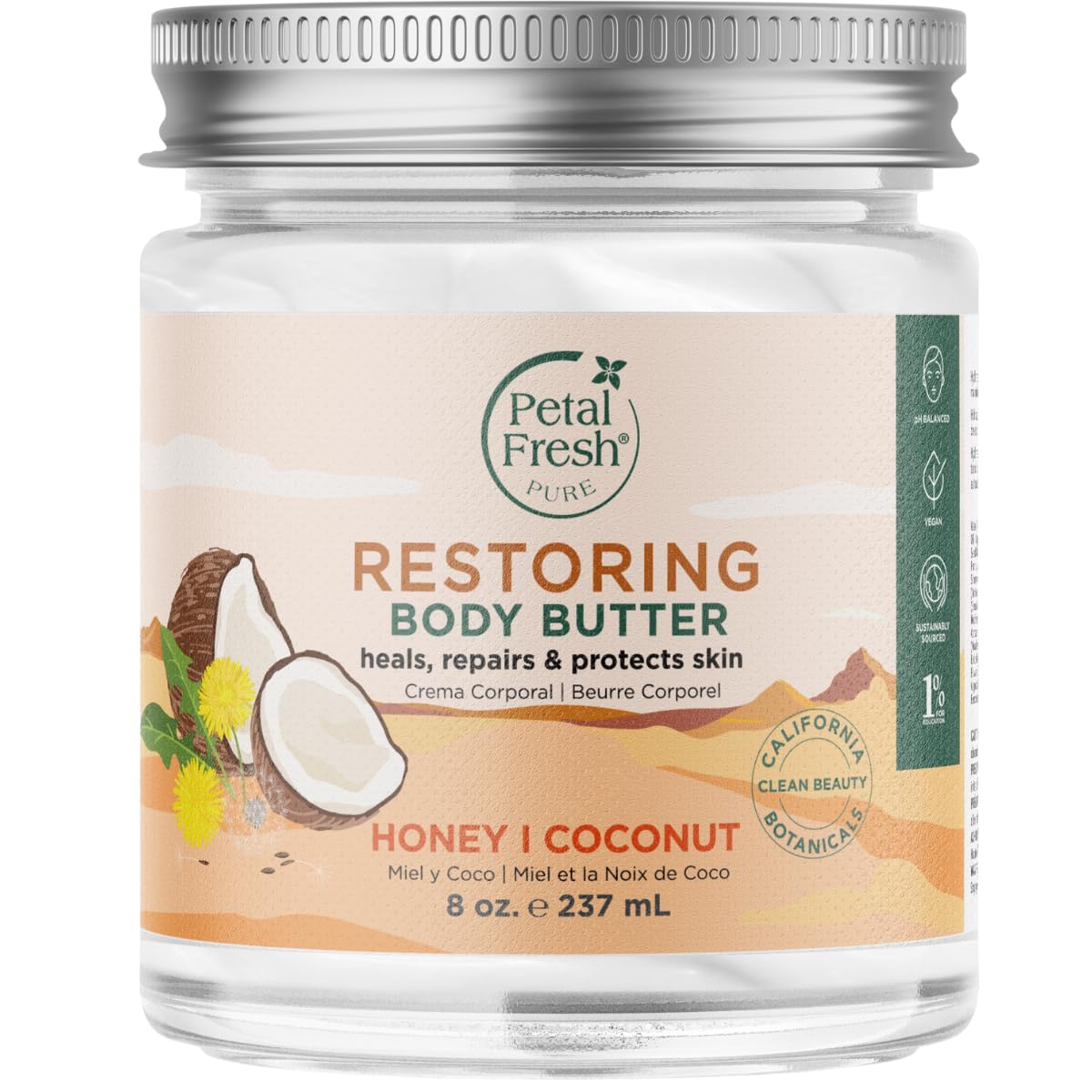 Petal Fresh Pure, Restoring Body Butter, Heals, Repairs &amp;amp; Protects Skin with Honey &amp;amp; Coconut Oil, 8 Fl oz