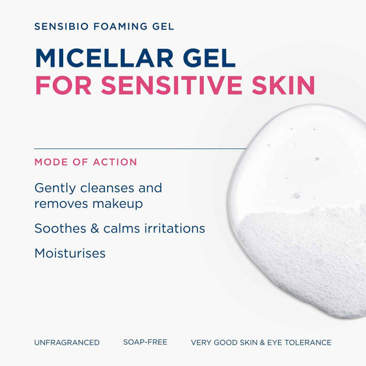 Bioderma Sensibio Foaming Gel Gentle Face Cleanser, Cleansing and Makeup Removing Refreshing Feeling for Sensitive Skin, Unscented