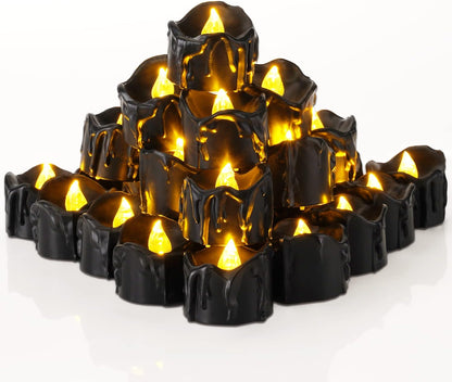 Homemory_24-Pack_Halloween_Black_Dripping_Flameless_Tea_Lights,_Battery_Operated_Flickering_LED_Candles,_Safe_for_Pumpkins,_Party_&_Holiday_Decor,_1.58"_D_x_1.2"_H,_Warm_White_Glow