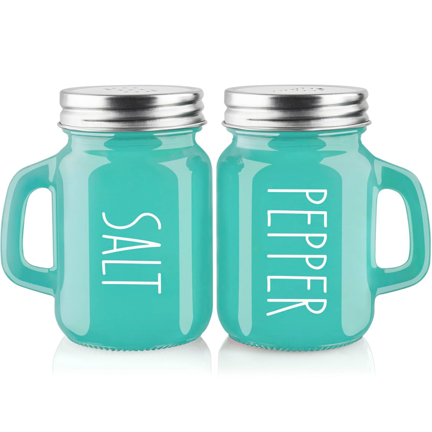 Turquoise Salt and Pepper Shakers Set - Teal Kitchen Decor and Accessories for Home Restaurants Wedding - Glass Salt and Pepper Set for Cooking Table, RV, BBQ, Easy to Clean &amp;amp; Refill