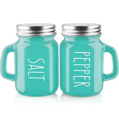 Turquoise Salt and Pepper Shakers Set - Teal Kitchen Decor and Accessories for Home Restaurants Wedding - Glass Salt and Pepper Set for Cooking Table, RV, BBQ, Easy to Clean &amp;amp; Refill