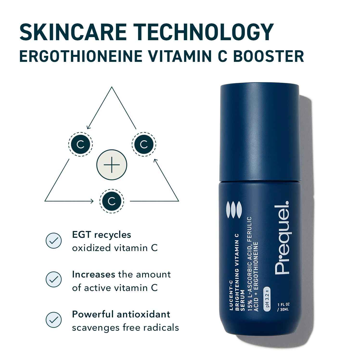 Prequel Skin Lucent-C, Vitamin C Serum for Face. Professional Facial L-Ascorbic Acid, Ferulic Acid Formula with Niacinamide. Clinical Skincare for Luminous Firm Skin. 1oz Pump