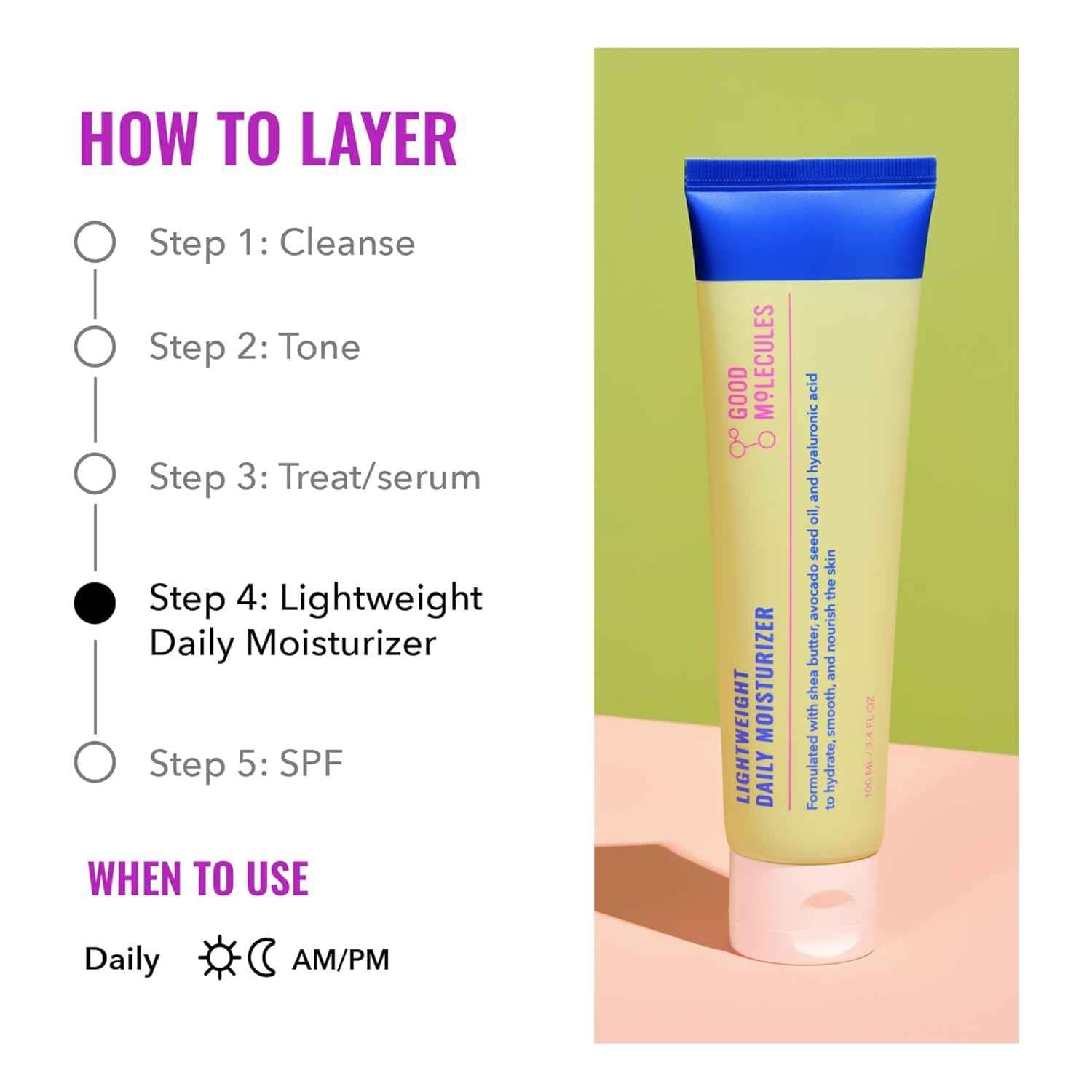 Good Molecules Lightweight Daily Moisturizer Face Cream – Non-Greasy Facial Moisturizer Face Lotion with Shea Butter & Hyaluronic Acid