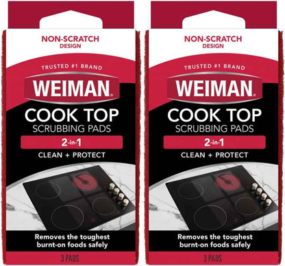 Weiman Cook Top Scrubbing Pads, 3 Count, 2 Pack Cuts Through the Toughest Stains - Scrubbing Pads Carefully Wipe Away Residue