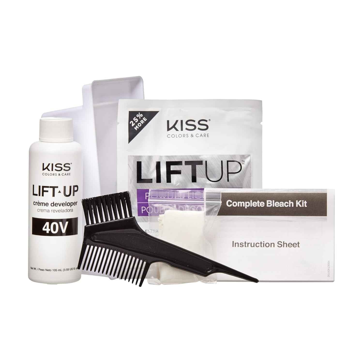 KISS Lift Up Complete Hair Bleach & Icy Silver Toner Kit, Gentle Conditioning Formula that Reduces Brassiness, Complete 6-Pc DIY, ICE